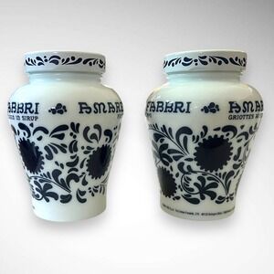 AMARENA FABBRI Pair Italian Blue White Floral Print‎  Milk Glass With Lid | EUC